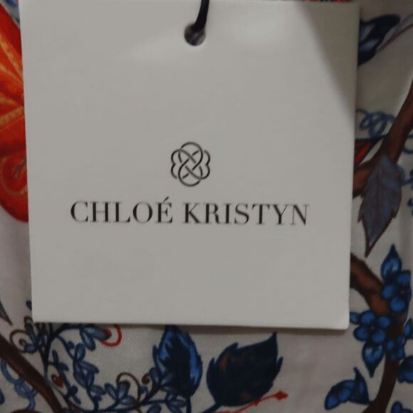 Chloe Kristyn Creme Indian Floral Long Sleeve Blouse Medium - Picture 7 of 7